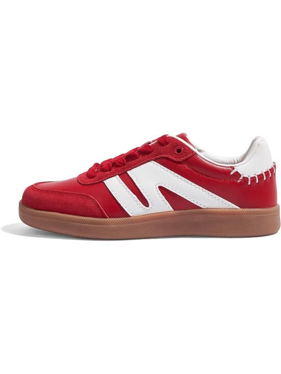 Shoes - Women Red Leather Retro Gum Sole Leather Sneakers Anti Slip Walking Shoes